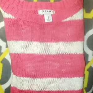 Pink and white half quarter sleeve sweater